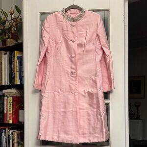 Vintage union made Pink Dress and Coat with Beaded Collar and Dress Trim